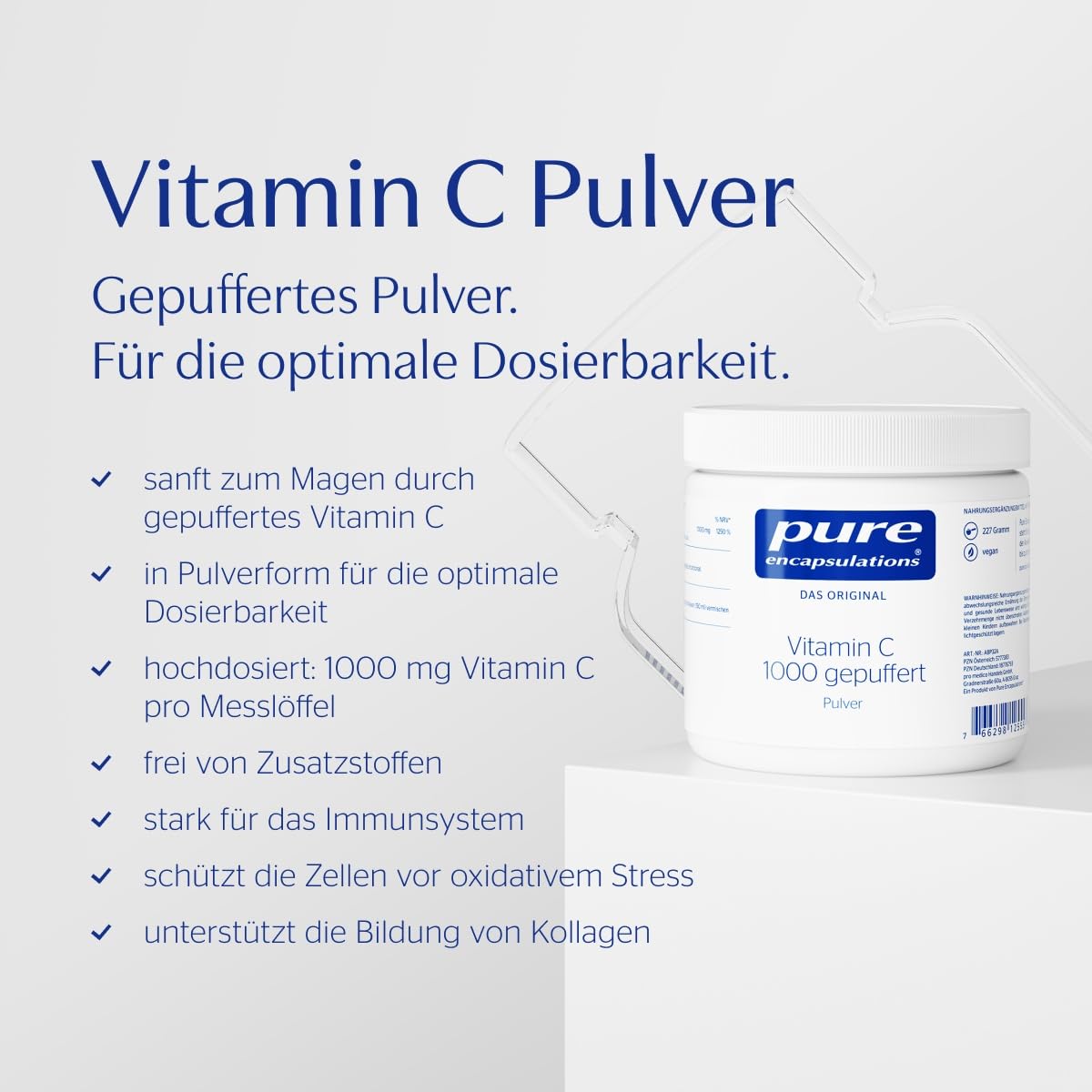 Pure Encapsulations - Vitamin C 1000 gepuffert - Hochdosiert, um das Immunsystem zu Stärken - Unterstützt normale Kollagenbildung - 227g Pulver