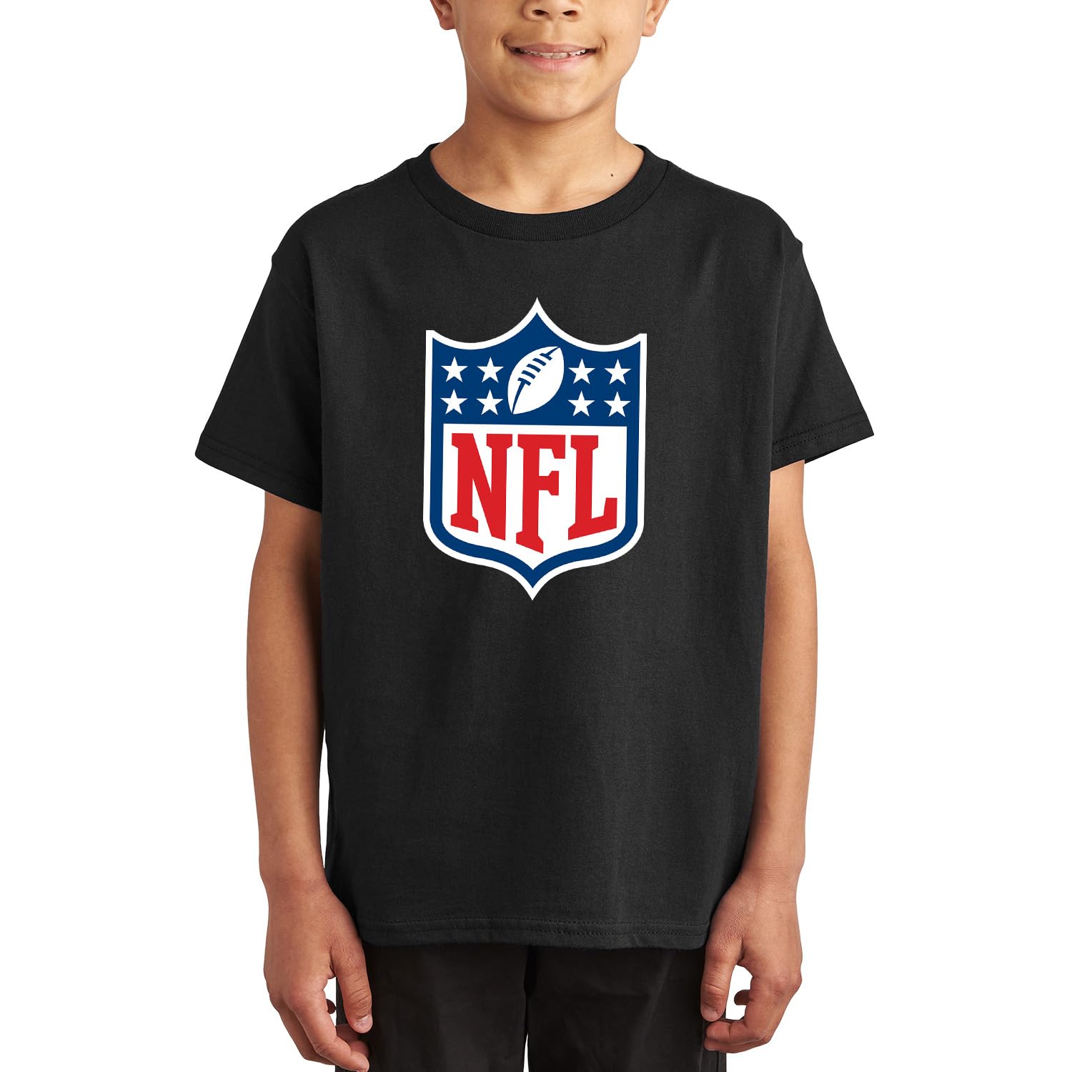 Junk Food Clothing x NFL - Shield Full Color - Unisex Youth Short Sleeve Fan Tee for Boys and Girls - Black - Size XL