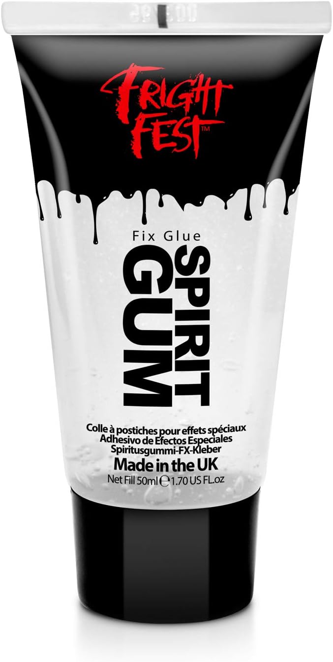 Fright Fest Mastix Spirit Gum Glue Adhesive 50ml Cosmetic Grade Fix prosthetic, gems, glitter great glitter tattoo glue, body glue, hair bonding glue, wig glue, make up glue (50ml)