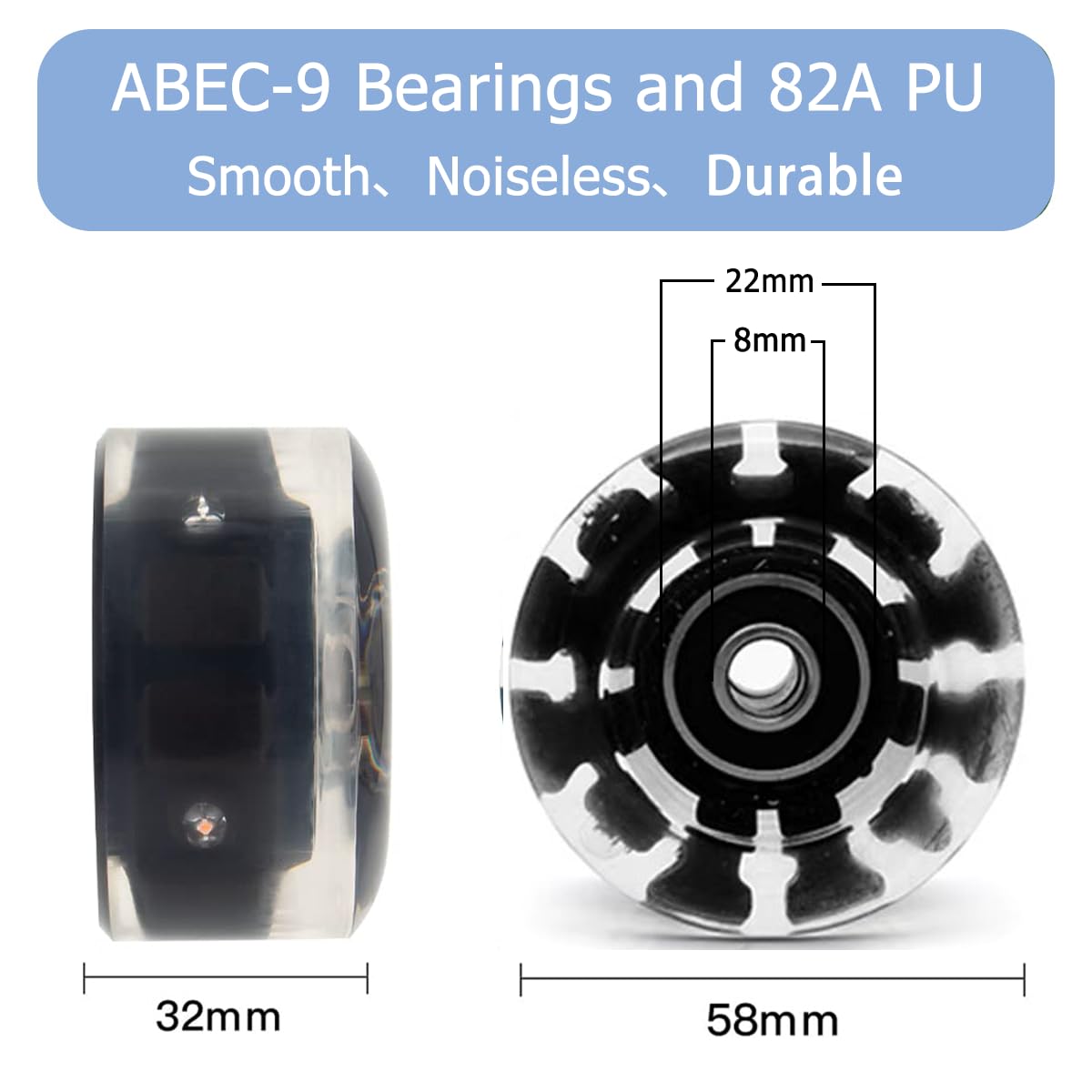 Light Up Roller Skate Wheels with Bearings Installed for Outdoor or Indoor 8 Pack of 58×32mm, Skateboard and Quad Skates Accessories (A-Multicolor - PBG)