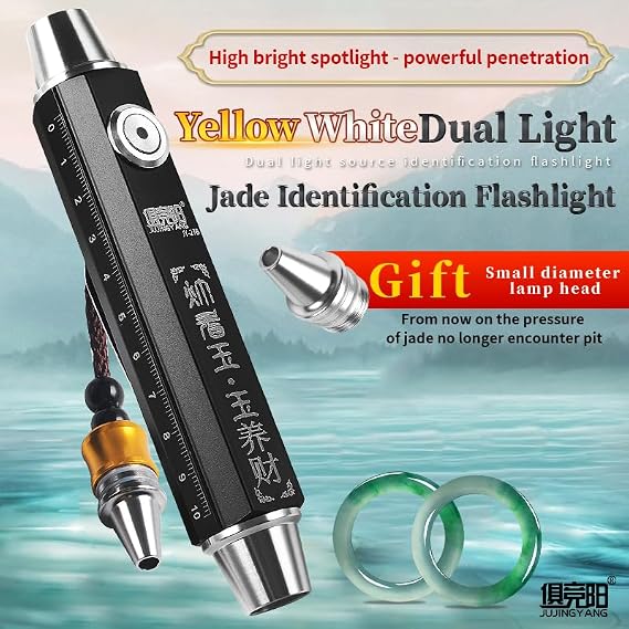 LED lamp Bead Aluminum Alloy White Yellow lamp Jade Identification Flashlight (Black)