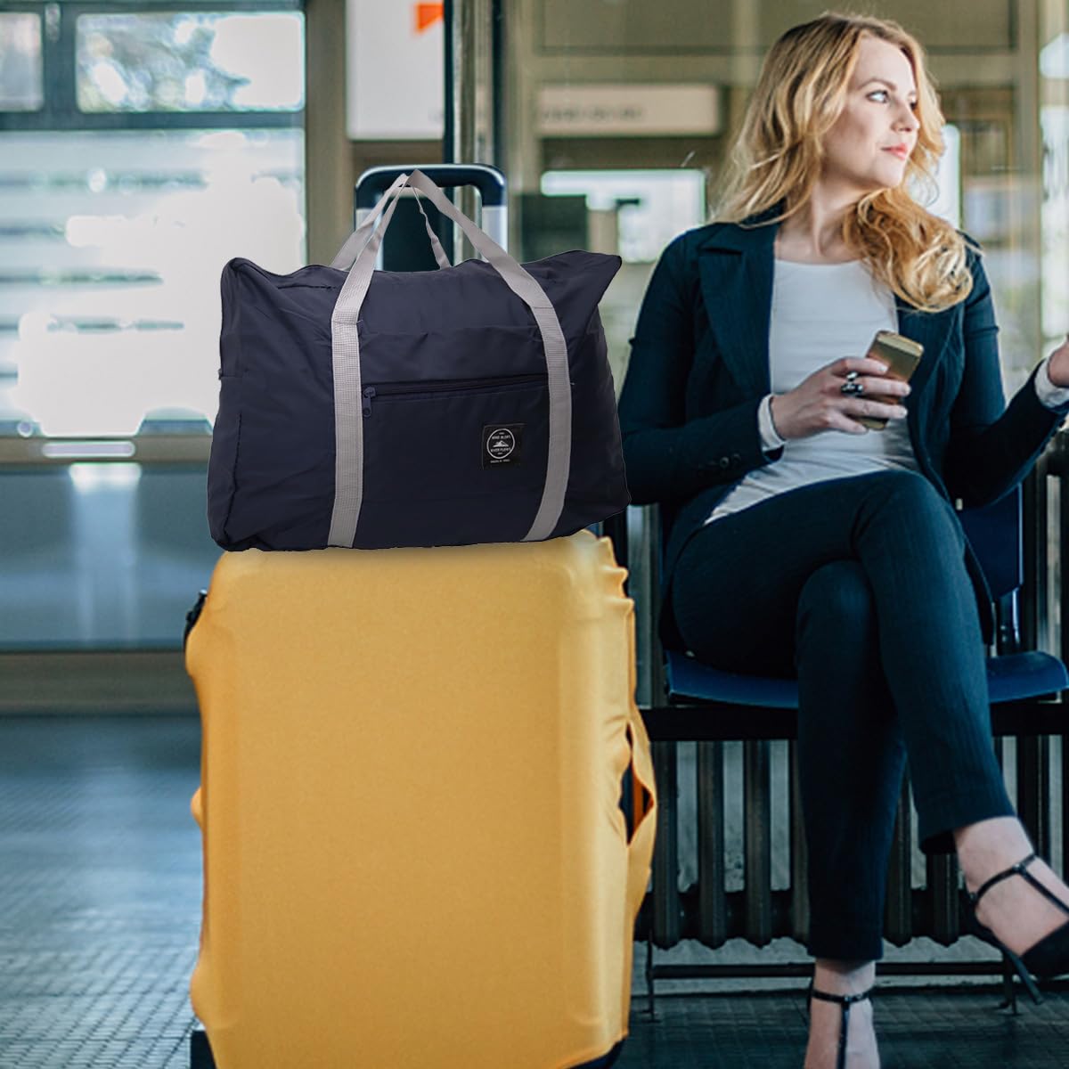 Borsone da Viaggio Pieghevole, Borse Viaggio Leggere E Impermeabili Adatte per Sport Pernottamento Vacanze Shopping Fine Settimana Gite Palestra (Navy)