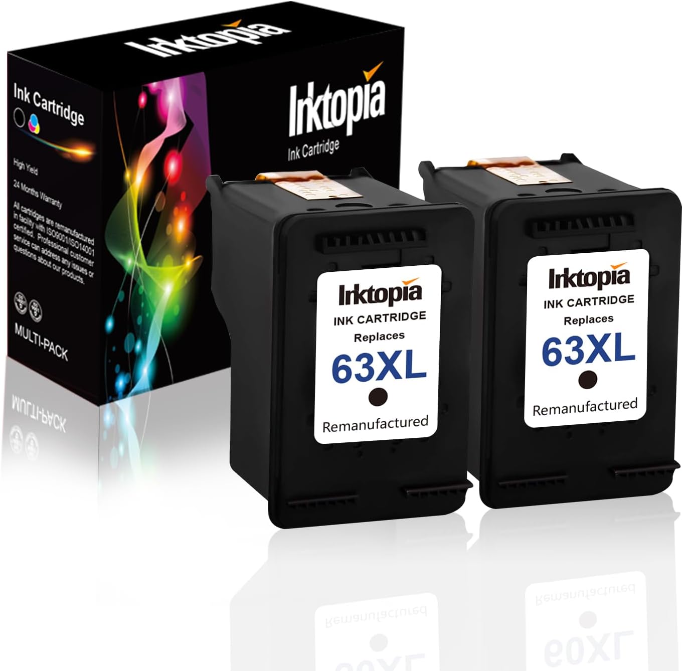 Inktopia Remanufactured Ink Cartridge Replacement for HP 63 XL 63XL Use with HP OfficeJet 5255 5258 3830 3831 3832 Envy 4512 4516 4520 DeskJet 1112 2130 3633 3634 Printer (2 Black)