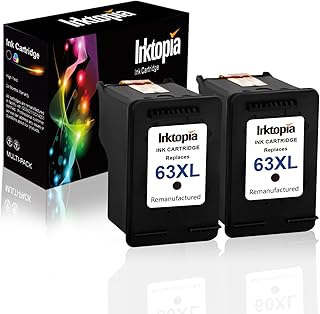 Inktopia Remanufactured for HP 63XL Ink Cartridges 2 Black, High Yield and Ink Level Display Used in HP Officejet 3830 383...