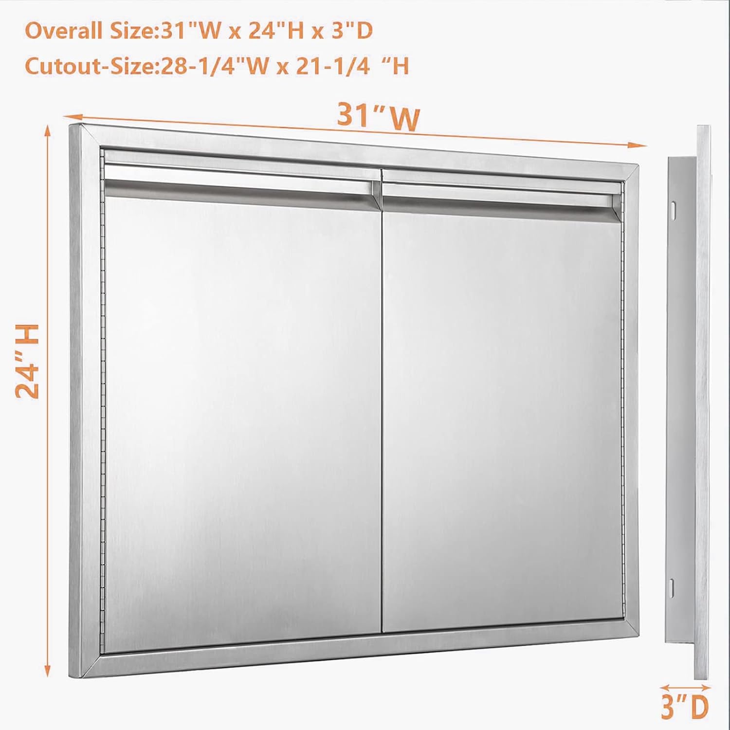 Outdoor Kitchen Doors 31W x 24H Inch, Stainless Steel Doors for Outdoor Kitchens,Ideal for BBQ Island, Grilling Station, Outdoor Cabinet with Flush Mounted BBQ Access Door.
