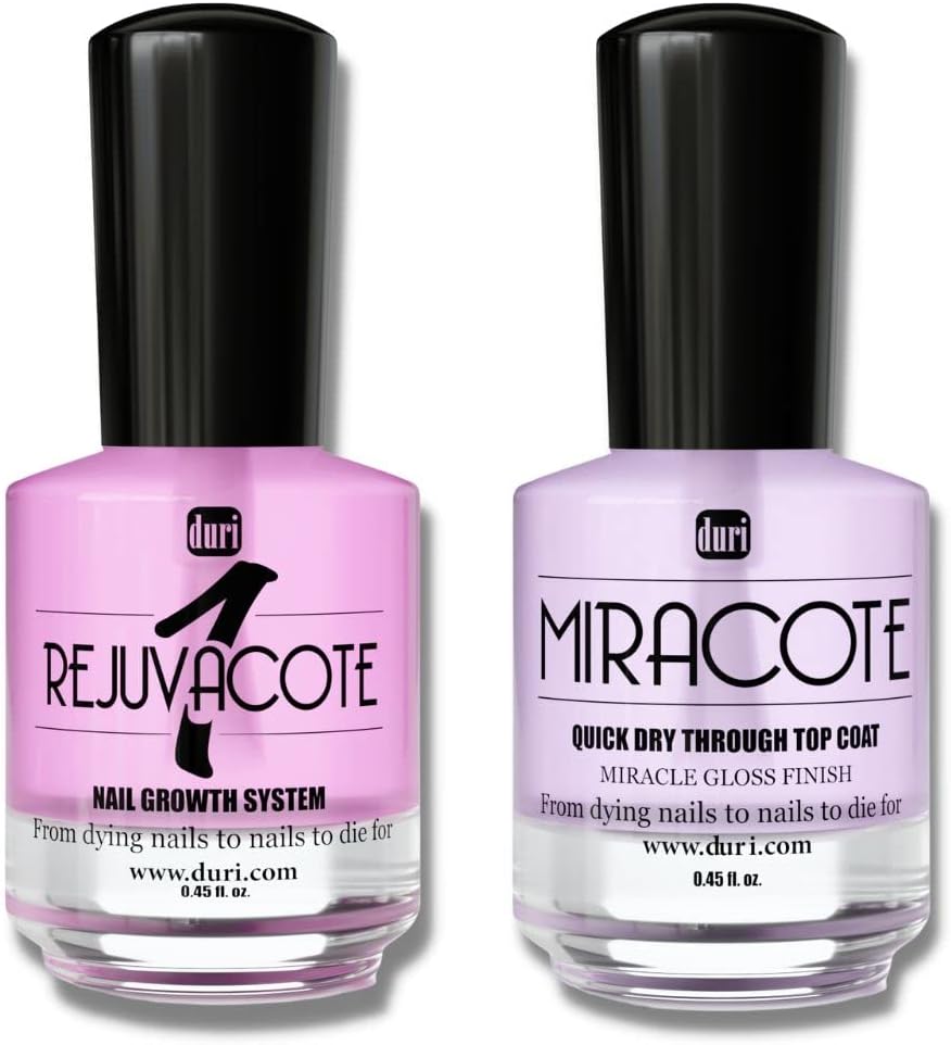 Rejuvacote 1 Original Maximum Strength Nail Growth System Base, Top Coat and Miracote Quick Dry Top Coat Combo