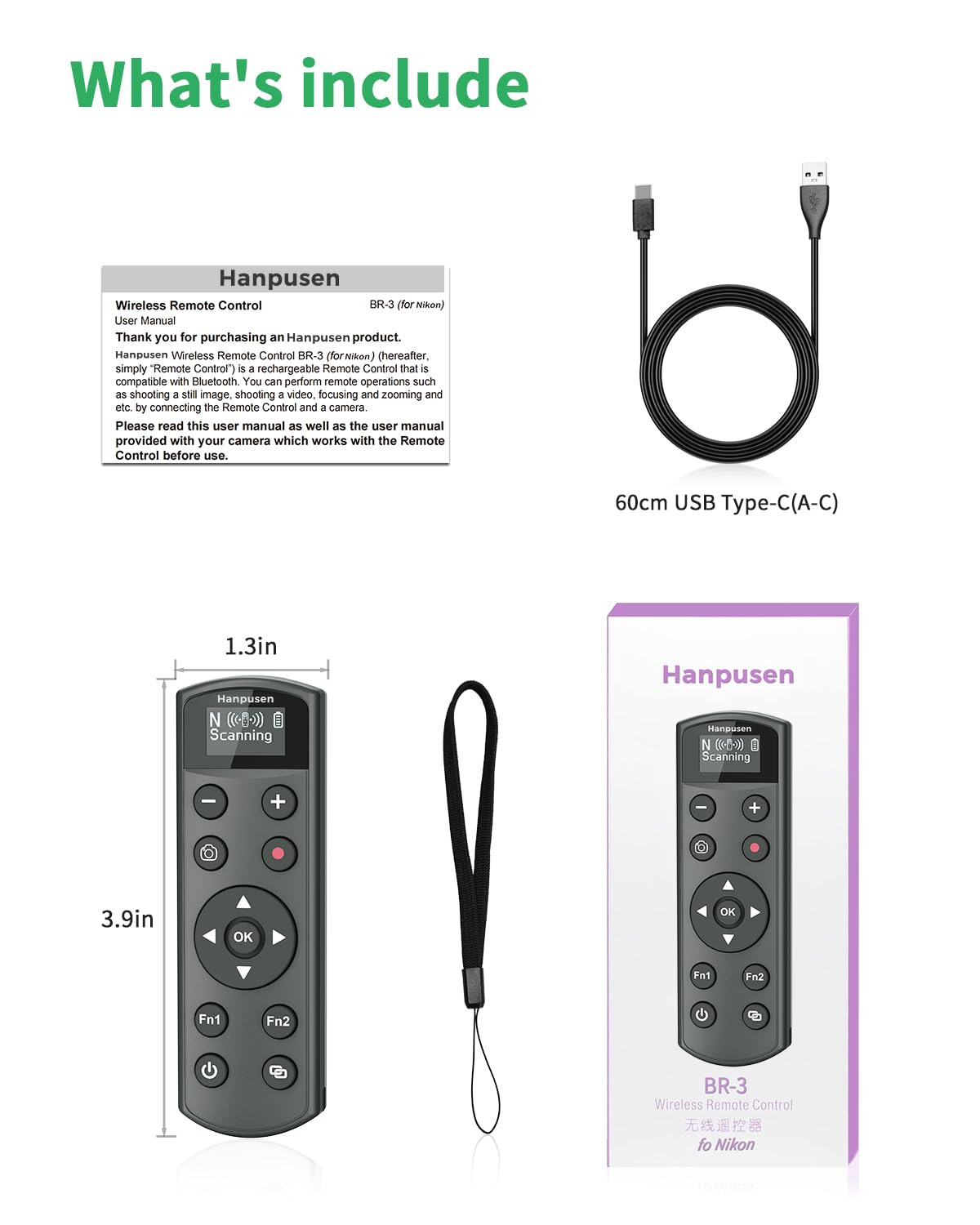 Hanpusen Déclencheur sans fil rechargeable avec écran OLED pour appareil photo Nikon Z6 III/Zf/Z5 II/Z50/Z50 II/Z fc/P1000/P1100/Z6 II/Z30/Z5/Z7 II Remplace ML-L7