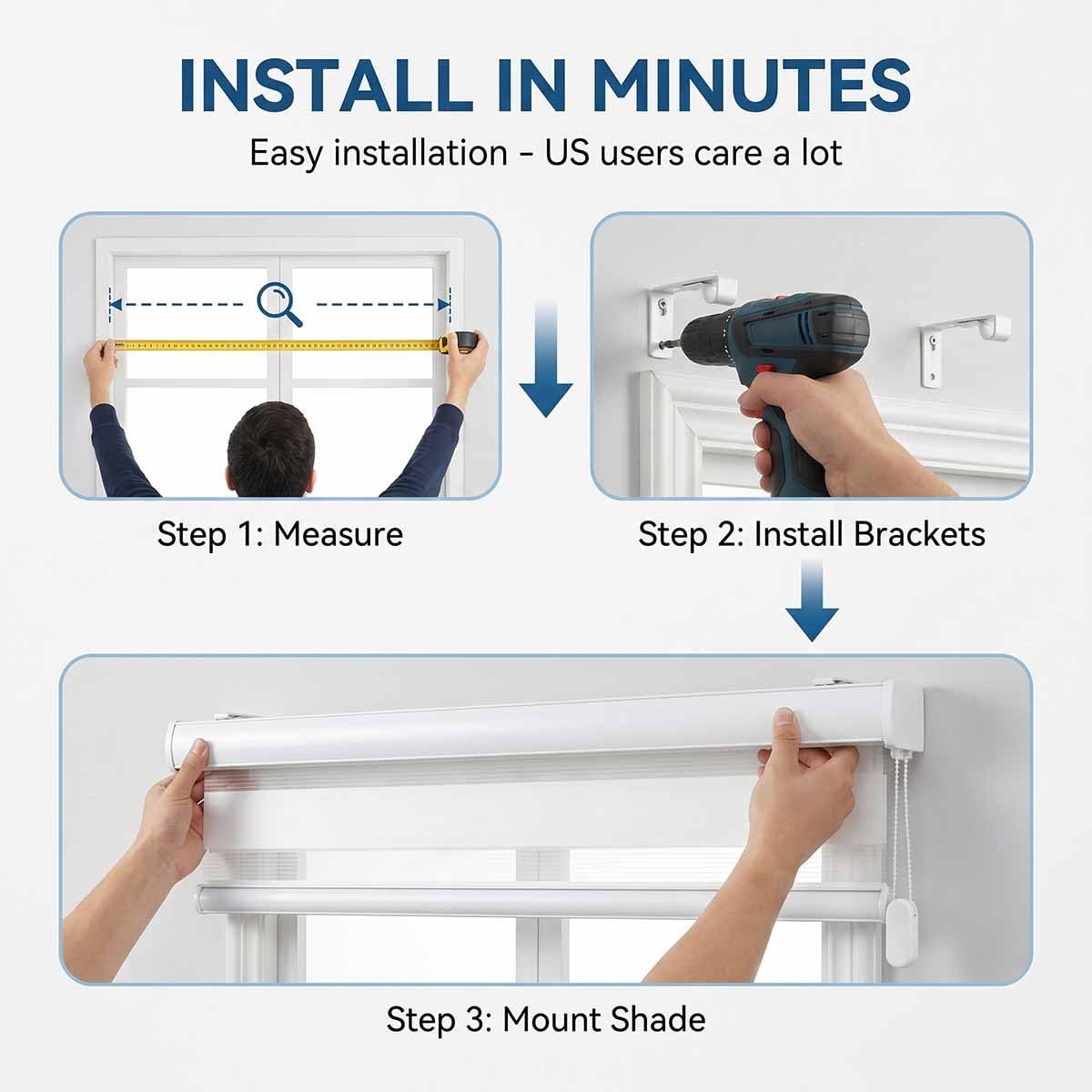 Blanc Store Enrouleur Jour Nuit pour Fenêtre，Rideau Occultant Intérieure pour Fenêtre Ou Porte，Store Zébré avec Chaînette - Store À Traction Latérale pour(Gris,W110xH100cm)