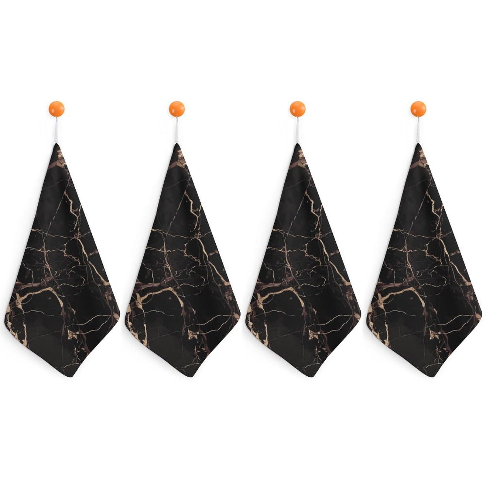 VstaDank Black Gold Marble Washcloth with Hanging Loop Quick Dry Microfiber Hand Towel Highly Absorbent Wash Cloth Reusable Makeup Remover Cloth Soft Feel Fingertip Towel for Bathroom