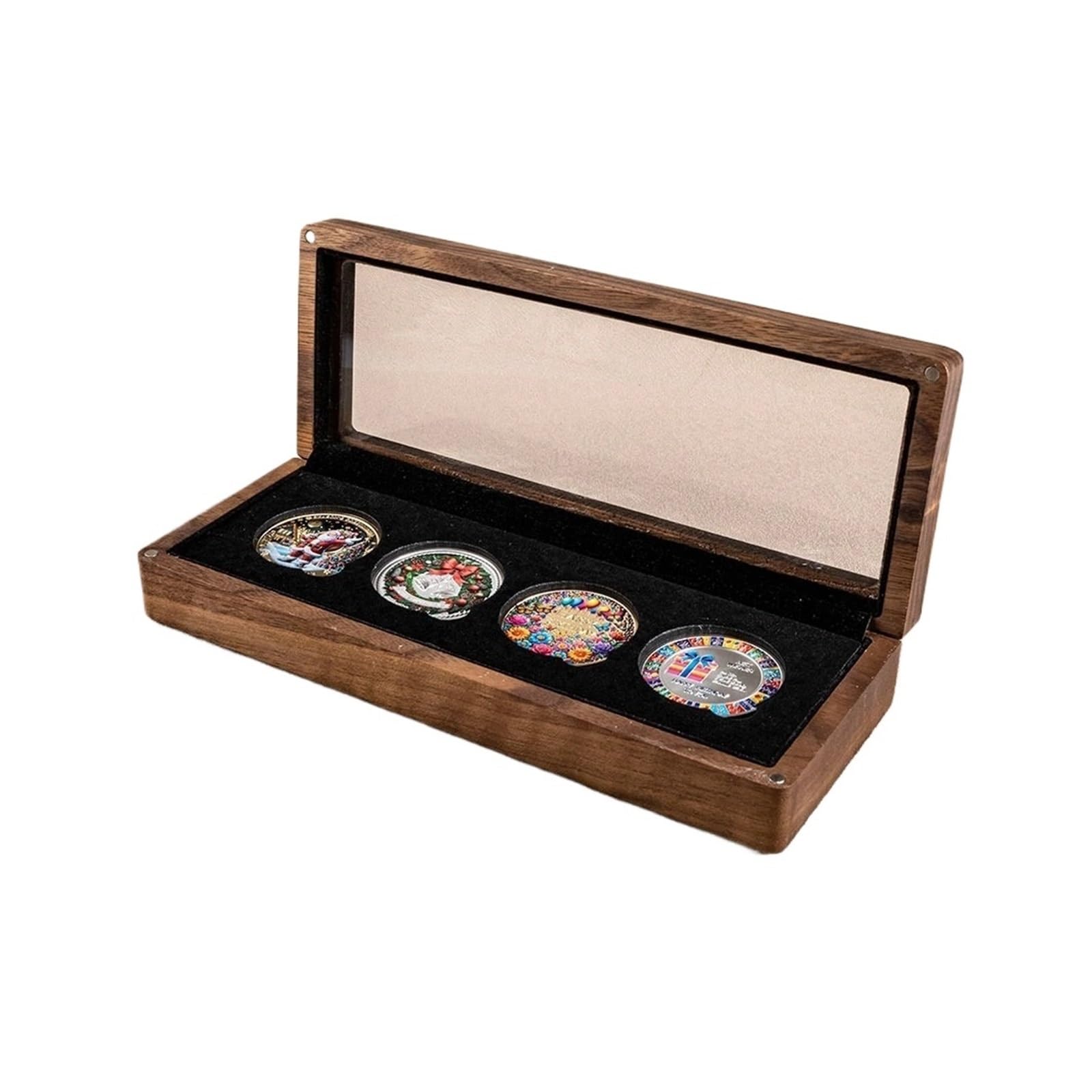 ZythrXLate Wooden Coin Collection Box Transparent Lid Black Multi-coin Storage Box, Solid Wood Commemorative Coin Wooden for Coin Collectors