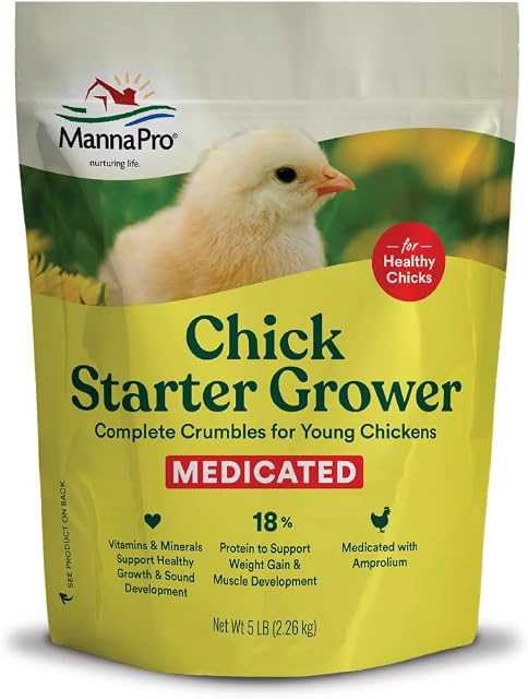 Manna Pro Medicated Chick Starter Grower Feed, Amprolium & Protein, 5 lb | Complete Chick Feed Crumbles, Amprolium for Coccidiosis Prevention, High Protein Nutrition for Growing Chicks, Made in USA
