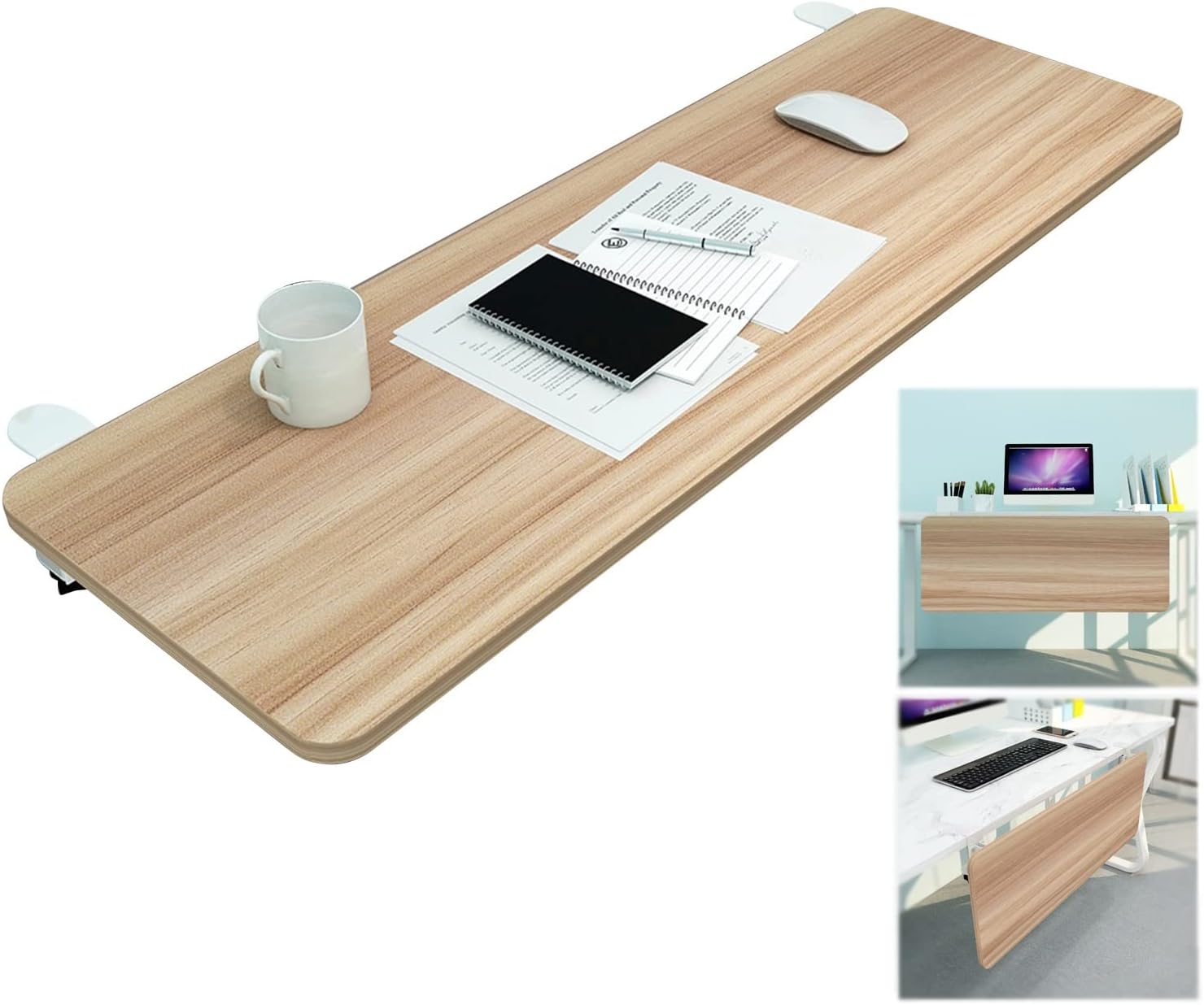 折りたたみ式コンピュータデスク拡張、マウスパッド付き、55/65/75 x 25 cm、90&deg;キーボードトレイ、Kブラケット付き木製