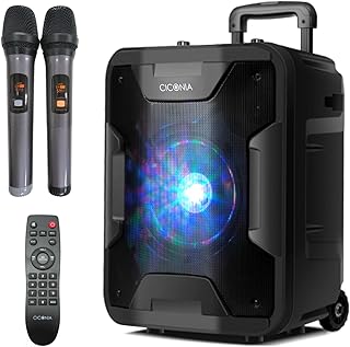 CICONIA ポータブルスピーカー TY-1900 ワイヤレスマイク2本 リモコン キャリーハンドル アウトドア カラオケ PAセット