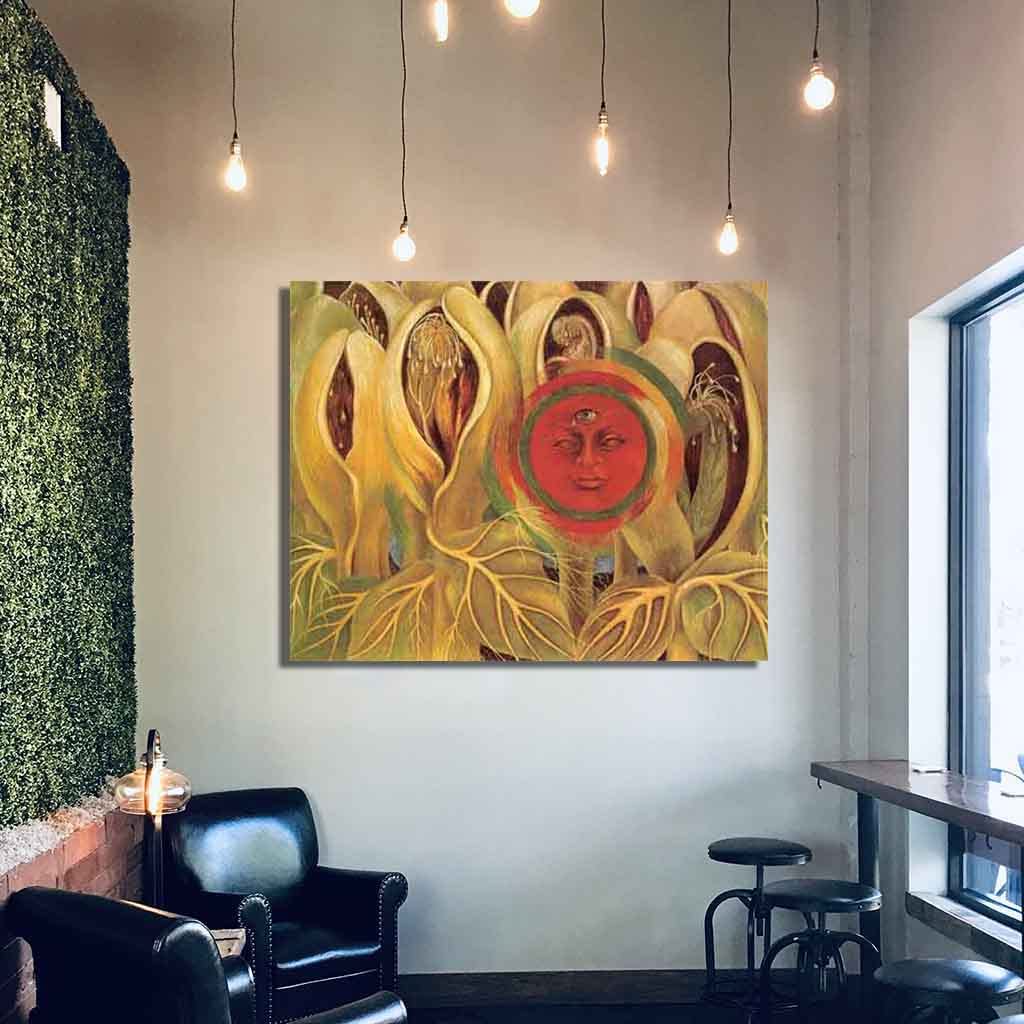 Tela Stampa Wall Art Immagine, Frida Kahlo Autoritratto Due Donne Sedute Su Una Sedia Oil Painting Home Decor Poster Photo Camera Da Letto Ufficio, Senza Cornice,50 × 50cm