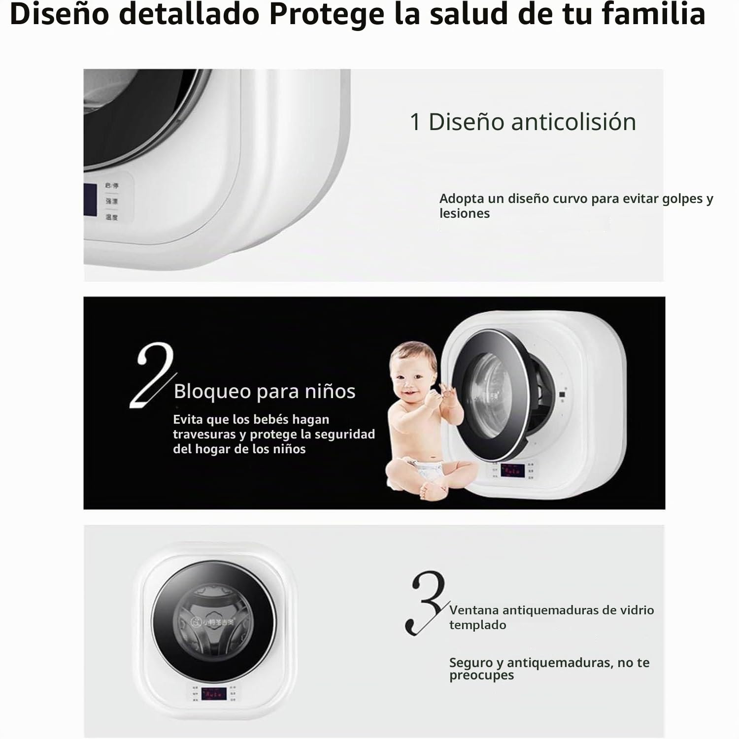 Lavadora Compacta,Lavadora Carga Frontal,Lavadora Carga Frontal con Capacidad De 3kg,Minilavadora Secadora Automática,Ahorra Espacio (Montada En La Pared)