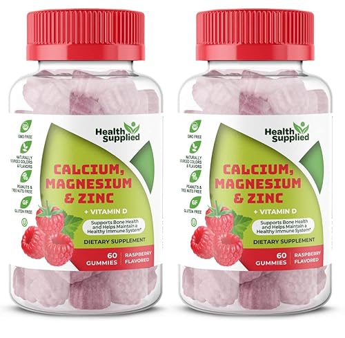 Calcium Magnesium & Zinc + Vitamin D Gummies 2 Pack | Bone Health Immune Health Energy And Muscle Function | Daily Dietary Vitamin Supplement | For Adults, Teens | Fruity Raspberry Flavor #TOP15