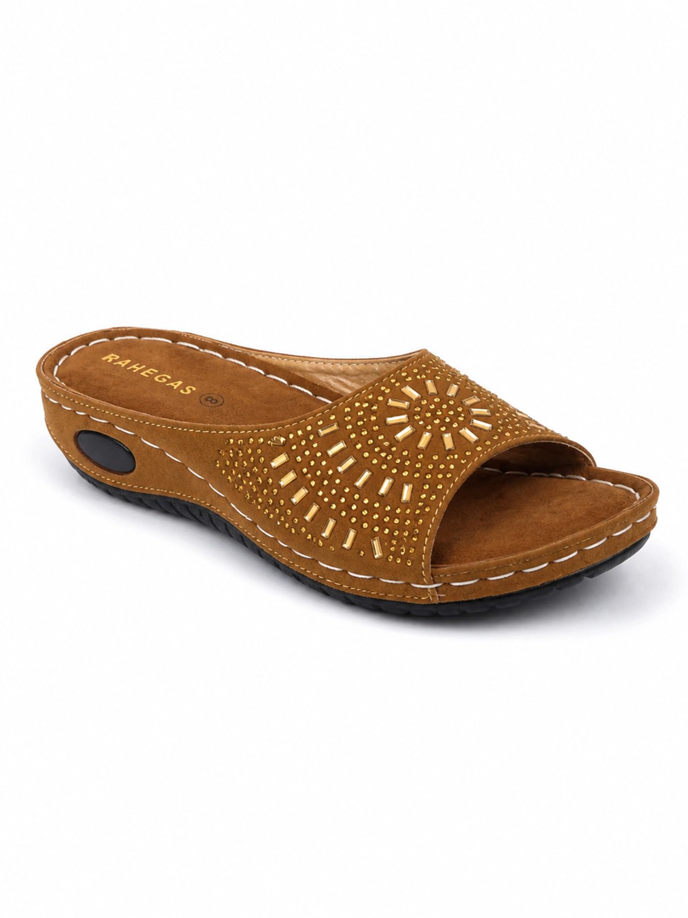RAHEGAS Women Embellished Orthopedic Flats with PU Sole- Brown-picture-18