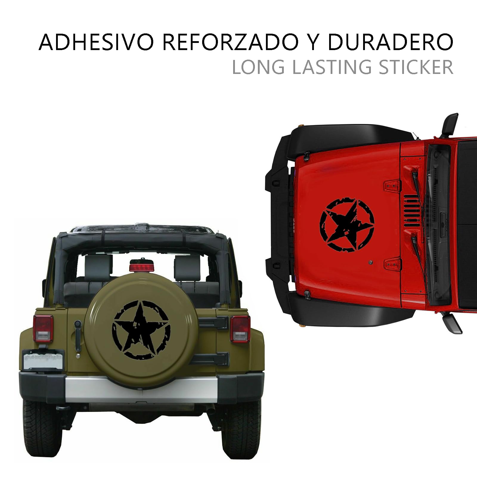 2 Unidades Pegatinas 4x4 Estrella Militar - Varios Tamaños 10cm, 15cm, 20cm, 25cm - Accesorios Todoterreno Vehiculo Historico Off Road (Negro, 25cm x 25cm) — view 7