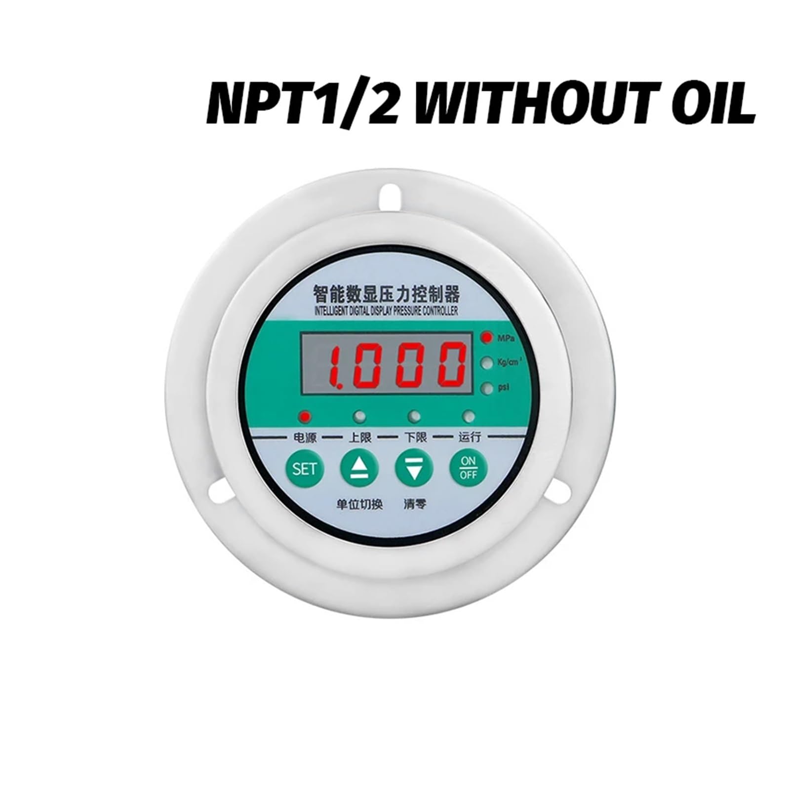 Manometro, Manometro digitale 80mm 24V Controllo in acciaio inossidabile, pressostato del compressore 'olio a pressione online e offline(NPT1-2 Back,0-0.1MPa)