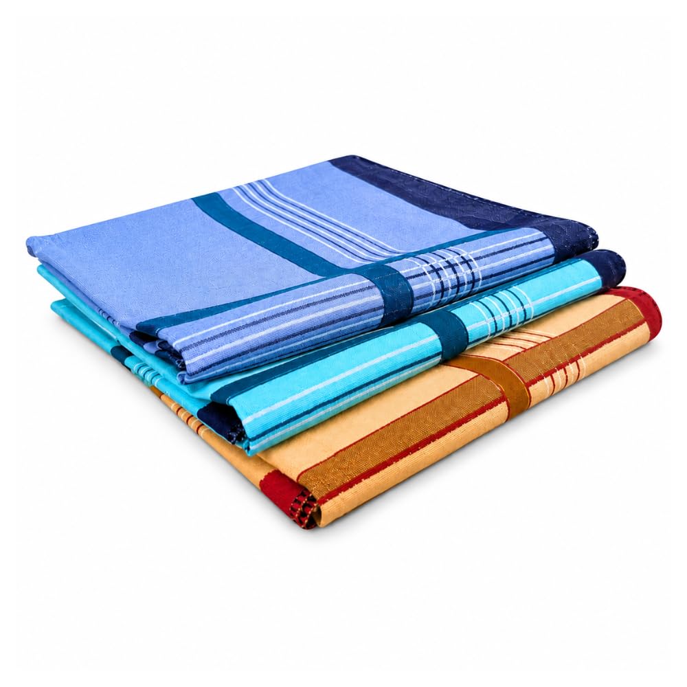 Cotton Premium Collection Handkerchief for Men | 100% Pure Cotton Easy Wash Soft Absorbent Big Size Rumal | Reusable Breathable Premium Hanky for Men & Boys Daily Use-image-0