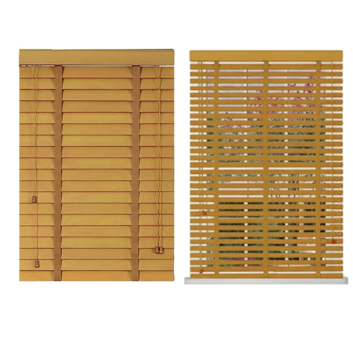 2" Slats Indoor Wood Blinds, Cordless Wooden Window Shades, Blackout Faux Wood Blind, Custom Size Wide 10" 20" 28" 48" 55" 64" 70" 75" Privacy