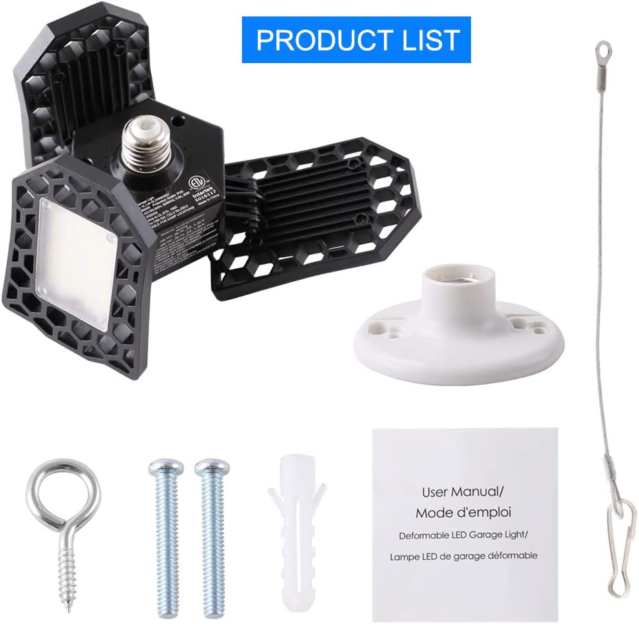 Buy 1 get 1 LED Garage Light, Deformable Garage Ceiling Light, 60W, 8000LM, 6000K Daylight, E26/E27 Socket Include, Fits for Garage Warehouse Basement Workshop and Yard Shop Light, Barn Light, High Bay Light Up To 40% OFF LED Garage Light, Deformable Garage Ceiling Light, 60W, 8000LM, 6000K Daylight, E26/E27 Socket Include, Fits for Garage Warehouse Basement Workshop and Yard Shop Light, Barn Light, High Bay Light