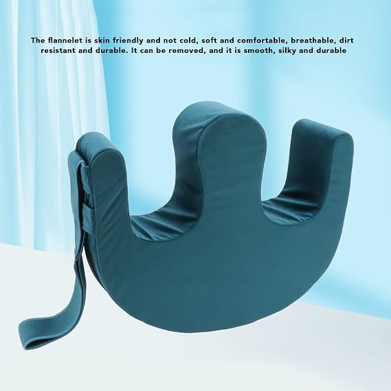 Elderly Turning Device Comfortable U Shaped Turnover Pillow with Bandaged Flannelette Soft Support Pillow for Bedridden Patients (Purplish Blue)