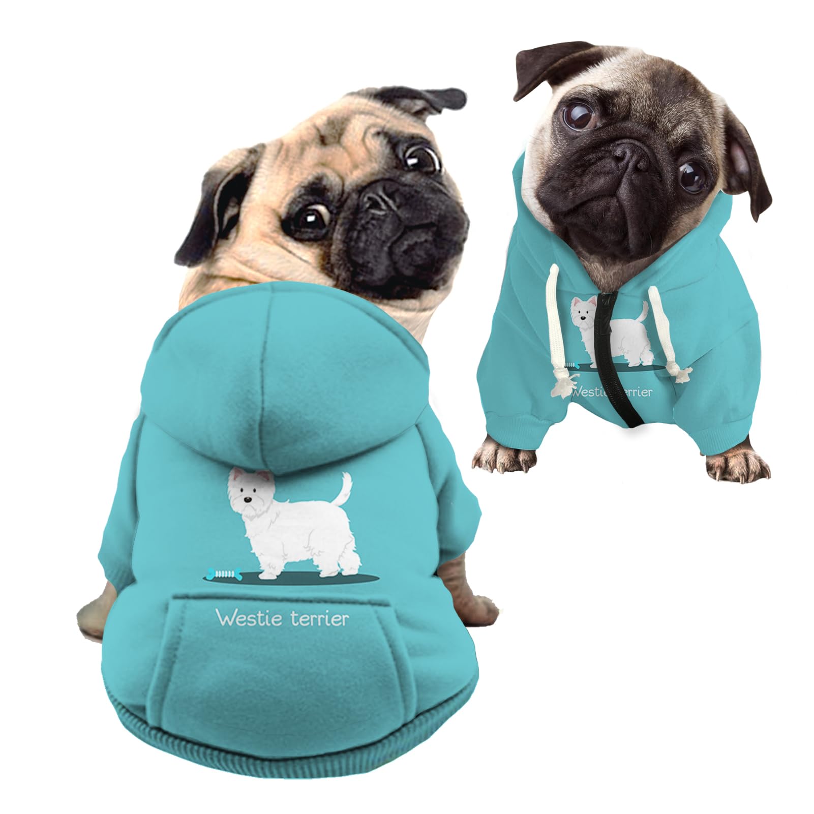 Kuiaobaty Cute White Westie Print Dog Sweater Comfort Dog Hoodies Pet Clothes, Blue Stretchy Dog Onesie Pajamas for Small Medium Dogs — image 1