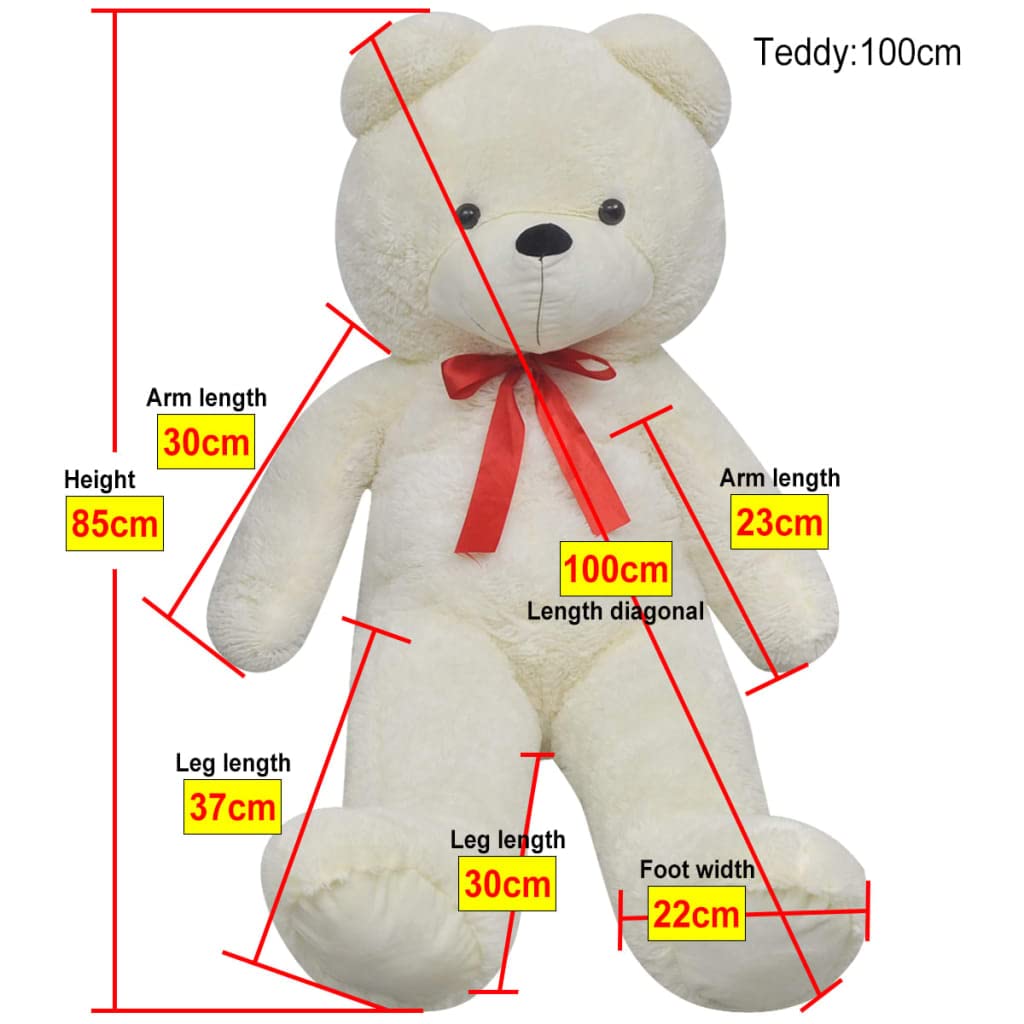 Oso de peluche XXL blanco de 85 cm, de poliéster con algodón PP, peluche y peluche para habitación infantil, cama, sofá, viaje, guardería, cumpleaños