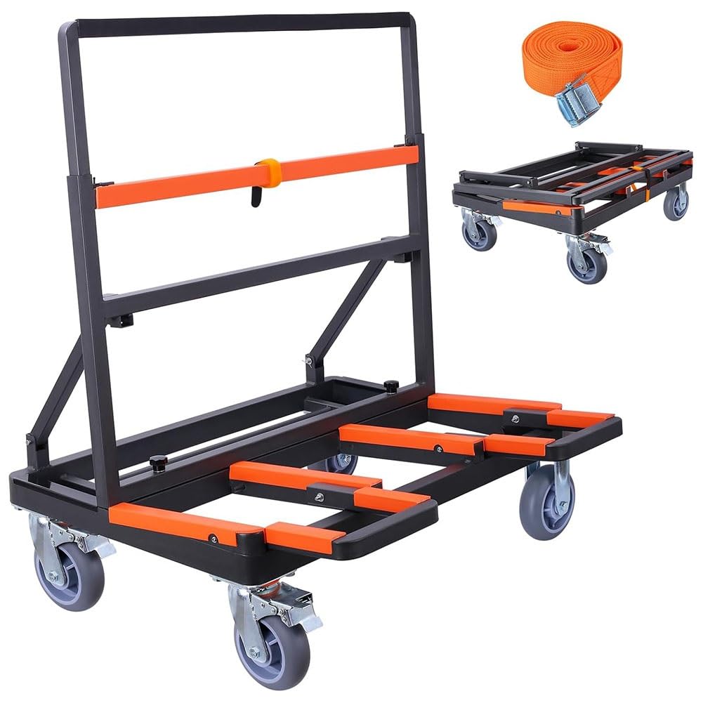Folding Drywall Cart Heavy Duty, Drywall Dolly Load 2200 Lbs Capacity Panel Dolly Handling for Plywood Sheetrock Glass and Windows Service(Loading Deck Extensible)