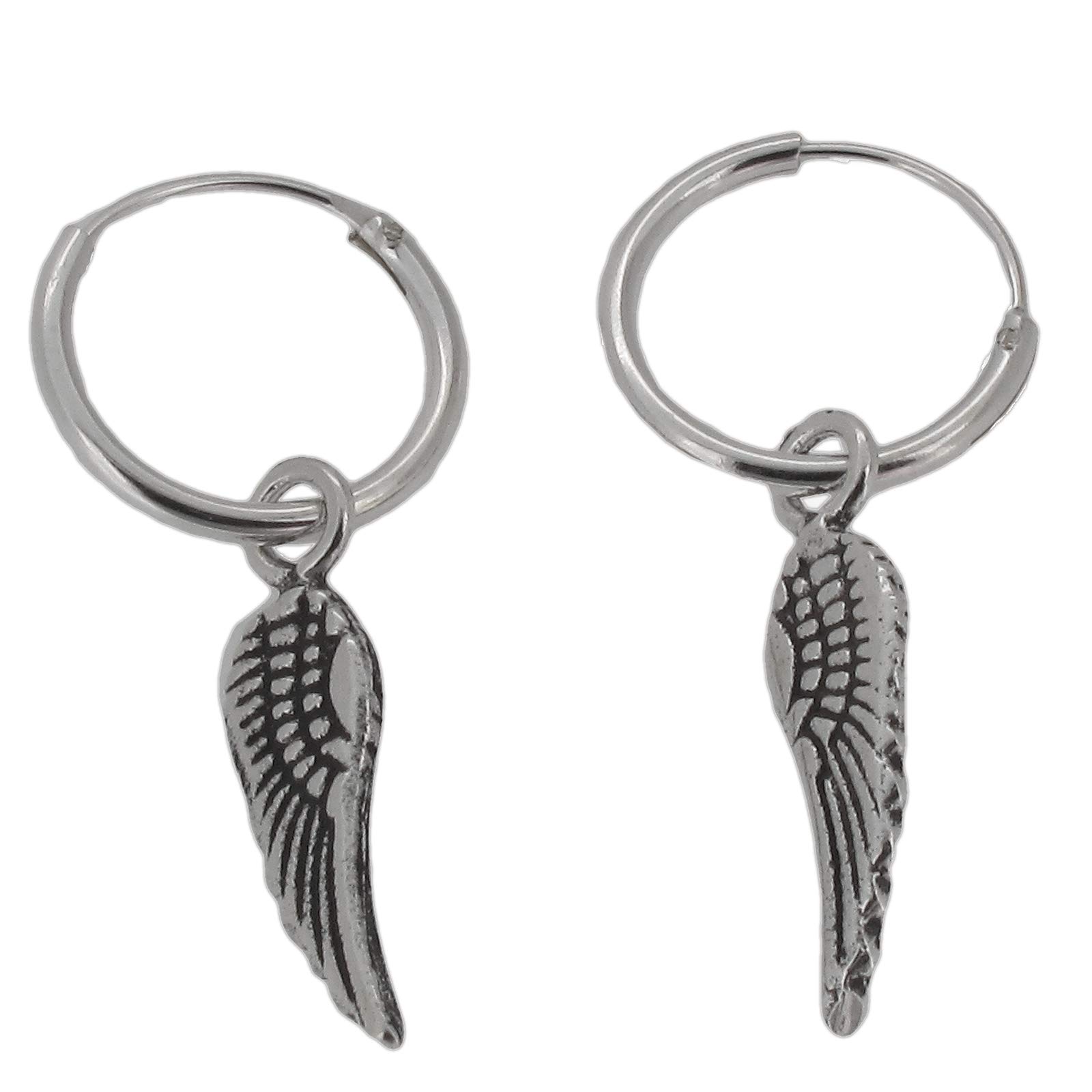 Touch Jewellery925 Sterling Silver 12mm Hoop Earrings with Dangling Angel Wing Charm