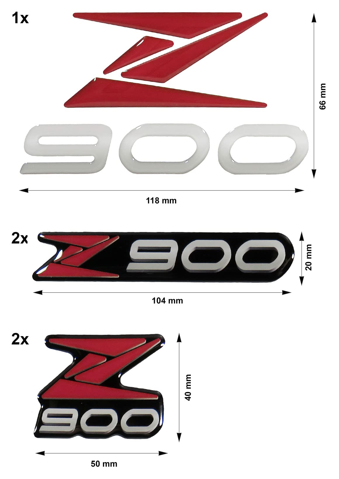 Bike-Label Schriftzug 3D Aufkleber Emblem kompatibel für Kawasaki Z900 Rot X910078VA