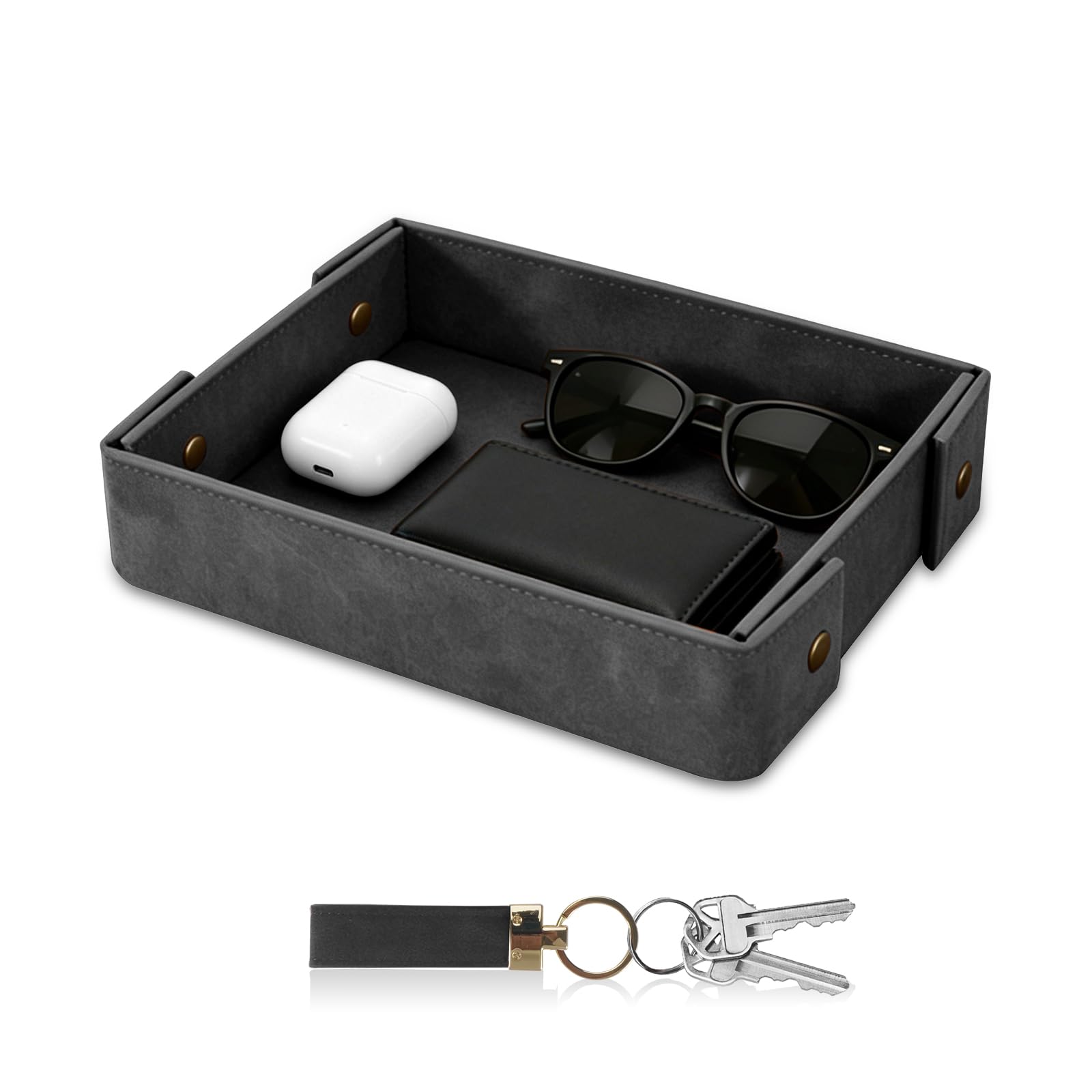 SITHON Valet Tray for Men, Premium PU Leather Catchall Tray Nightstand Organizer for Keys, Wallet, Watch, Phone, Great Anniversary Christmas Birthday Father’s Day Gift for Him (Black)