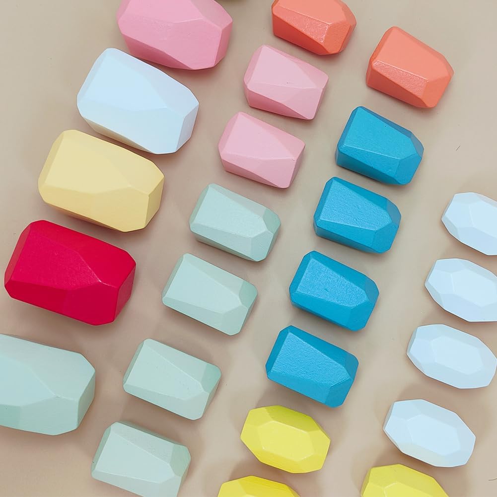 Wooden Stacking Rocks Building Blocks Set, 36 Pcs Montessori Stacking Game Sensory Learning Activities Balancing Stones Birthday Gifts for Playful Moments Easter Basket Stuffers Home Decor