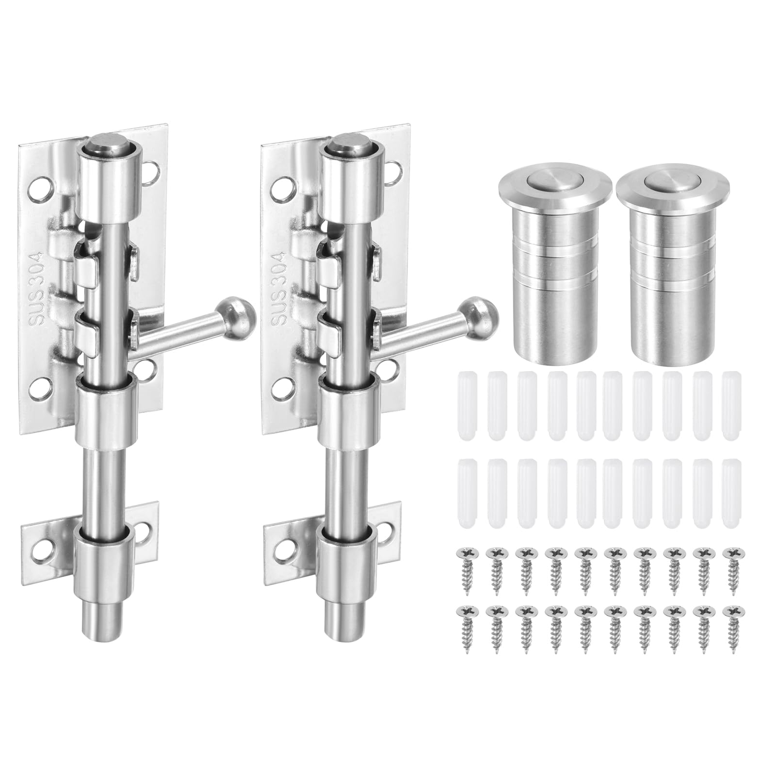 sourcing map 2-Pack Slide Bolt Latch, 5 in 304 Stainless Steel Barrel Bolt Latch Heavy Duty Door Latches Lock 10mm Dia Bar with Dust Container for Barn Wooden Fence Shed Door [Silver]