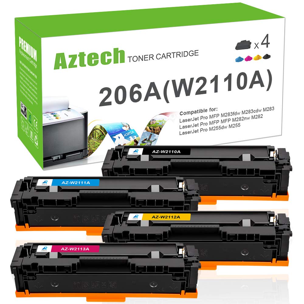 Aztech Compatible 207A W2210A Toner Cartridge Replacement for HP 207X W2210X for HP Color Laserjet Pro M283fdw HP M255dw M282nw M283fdw M283 M255 M282 Toner W2210A W2211A W2212A W2213A (No Chip)
