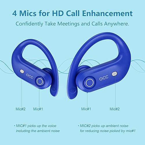 Miniatura 2 de Auriculares inalámbricos Bluetooth con reproducción de 130 horas, 4 micrófonos, llamadas HD, IP7, impermeables, auriculares en el oído, pantalla LED