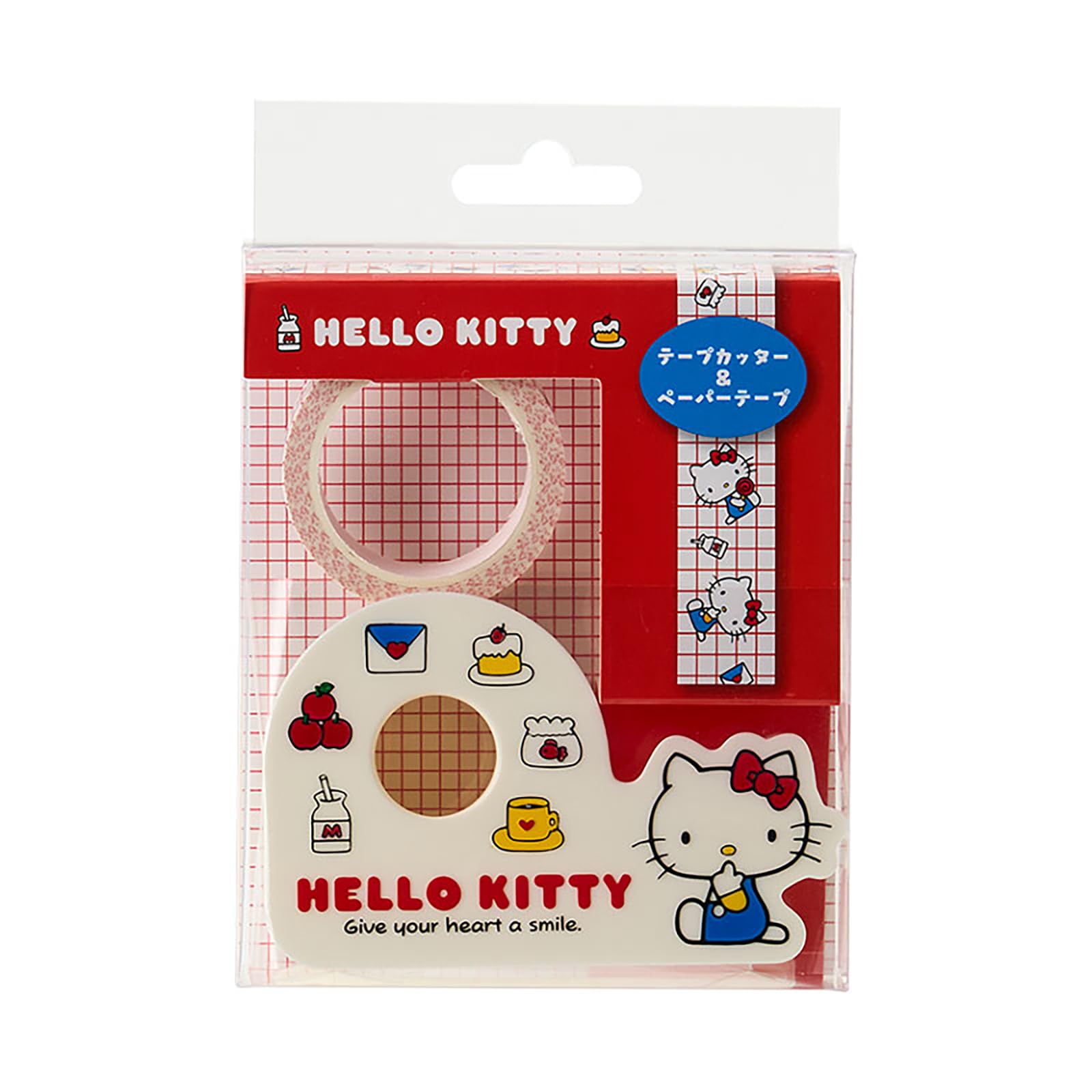 Sanrio Hello Kitty Tape Cutter Dispenser with Paper Tape Embossed Japan