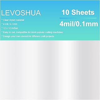 10 Pack 4 Mil CLEAR Mylar Stencil Sheets, 12" x 12" Blank Stencils, Reusable Template Material, Make Your Own Stencil Compatible for Cricut Vinyl Cutting Machine