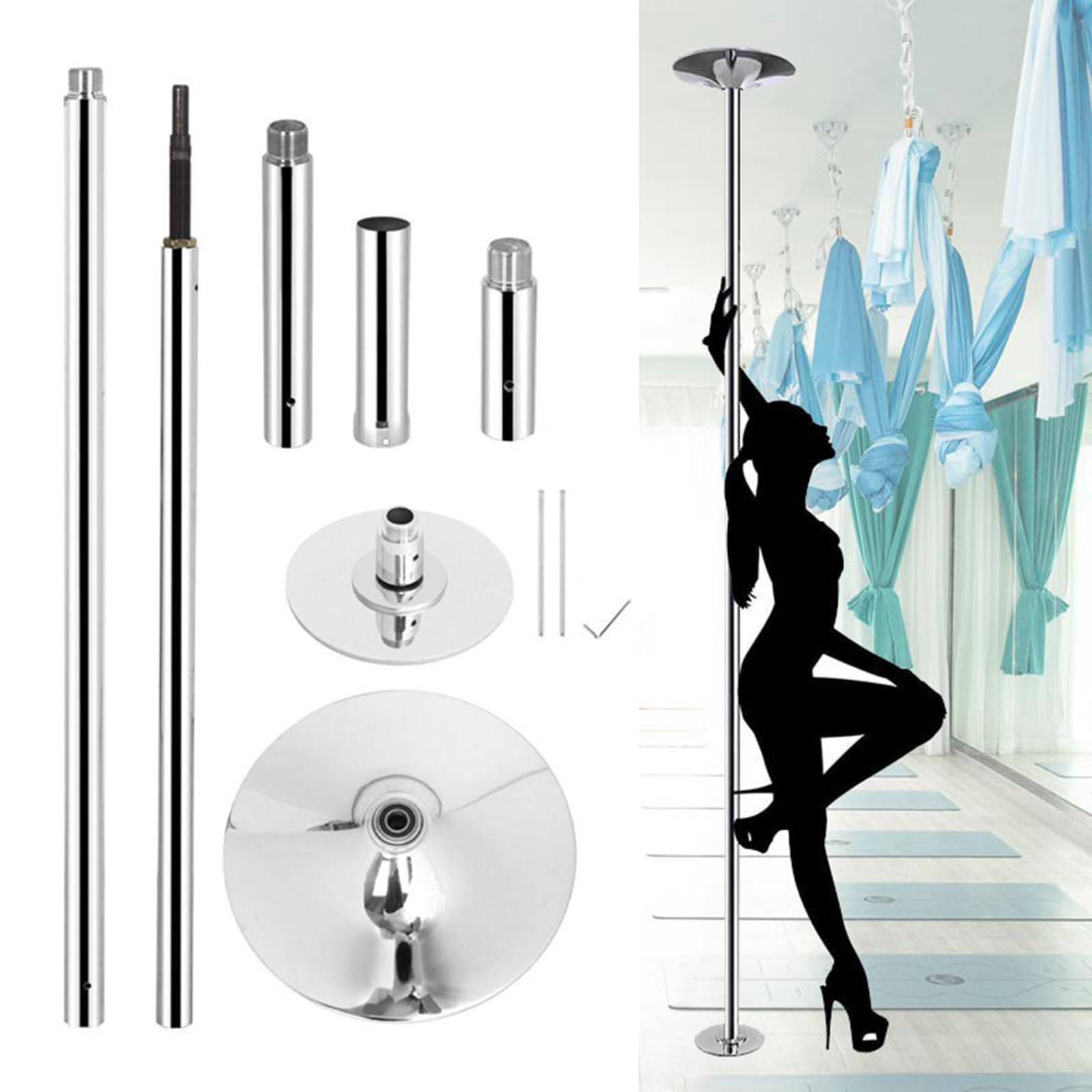 Profi Pole Dance Stange – Verstellbar Von 2,24 M Bis 3,80 M, Drehbar & Statisch, Trägt Bis 200 Kg, Inkl. Deckenhalterung