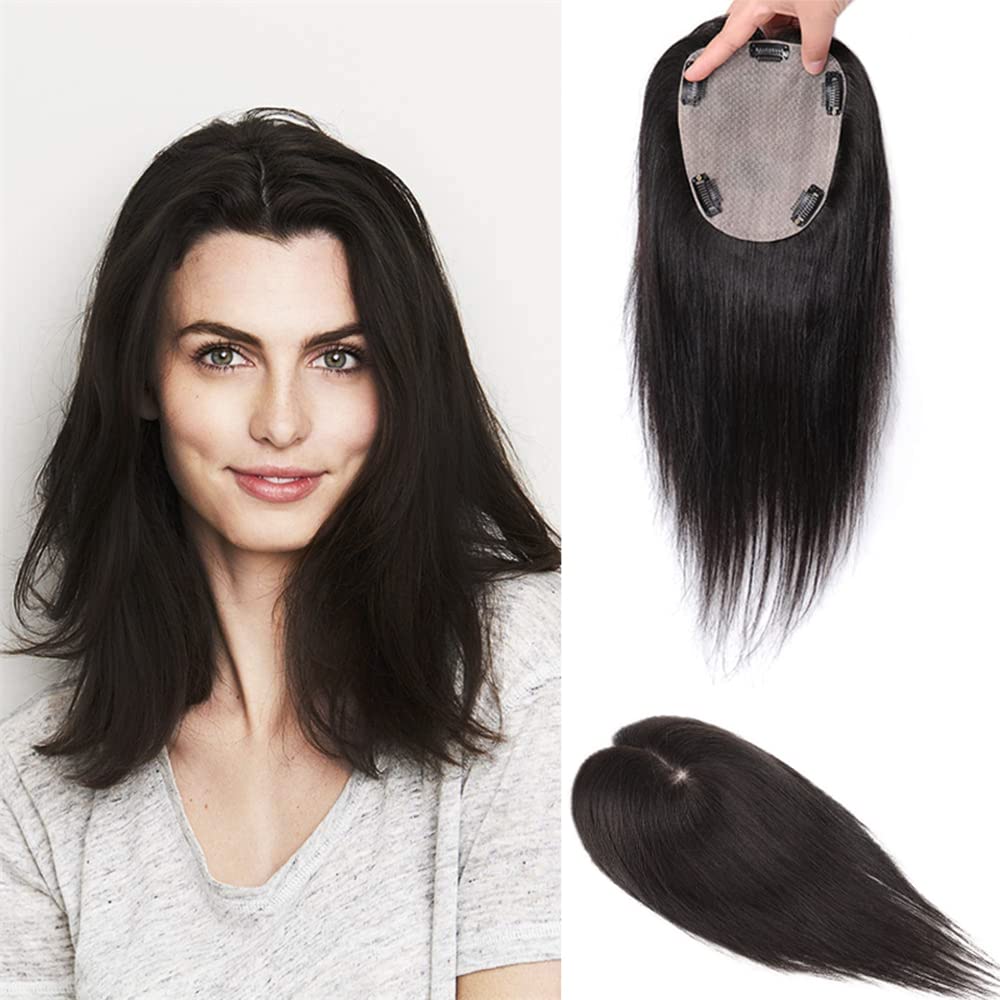 ICRAB 12 Women Human Hair Topper One Piece 12x13cm Silk