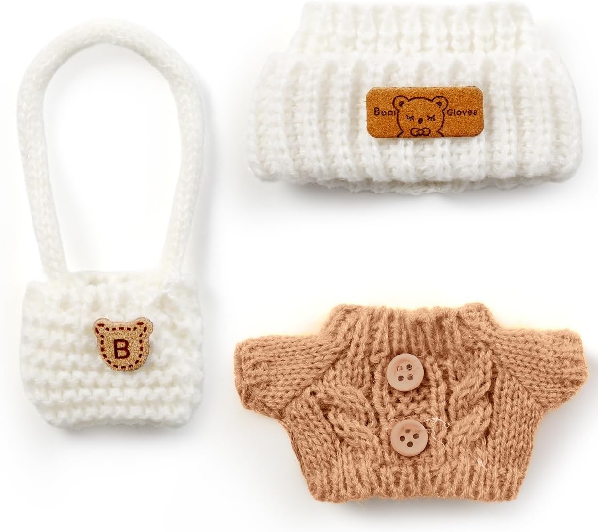 15cm/17cm Handcrafted Crochet Doll Clothes(No Doll) Hat & Sweater Outfit Set with Accessories