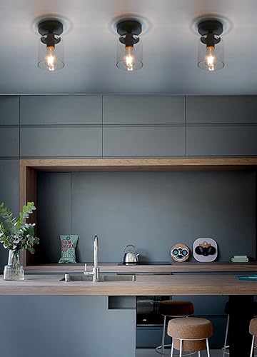 Miniatura 9 de Pathson Lámpara de techo industrial con pantalla de cristal, 1 lámpara colgante empotrada para pasillo, loft de cocina, bar cerca del techo