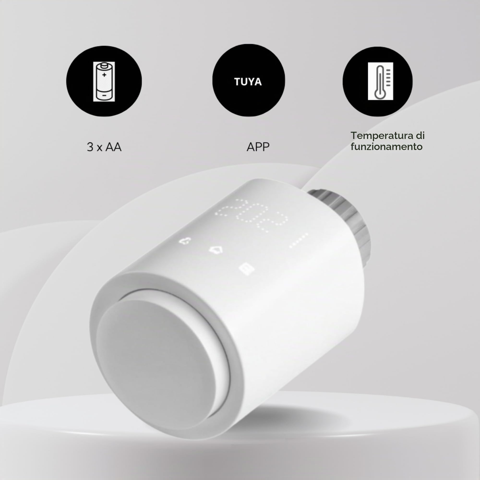 Testa Termostatica con Programmatore di Riscaldamento Elettrico Tuya Smart Wi-FI Testina Termostatica Raccordo Valvola Termostatica Wifi M30 x 1,5 (3 batterie AA e 3 adattatori inclusi)