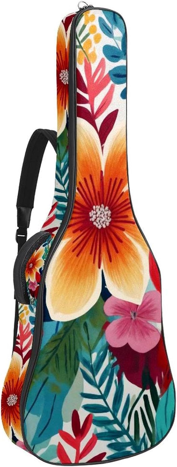 Acoustic Guitar Gig Bag 10mm Thick Padding, Soft Waterproof Guitar Case with Adjustable Backpack Straps for 40-42 Inch Guitar, Fresh Lemons Tree Branches and Green Leaves