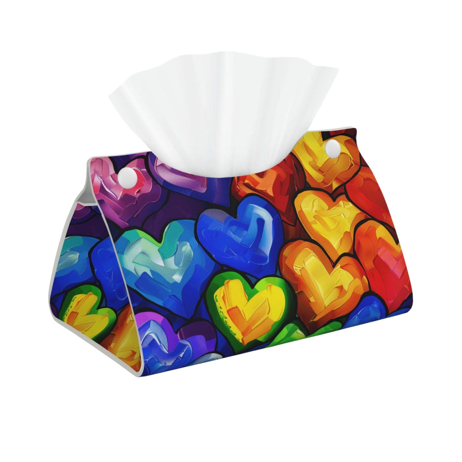 Rainbow Colored Gay Pride Hearts Print Tissue Box Cover Foldable Tissue Storage Box Leather Tissue Cube Box Holder for Living Room Bedroom Office Car Home Decor