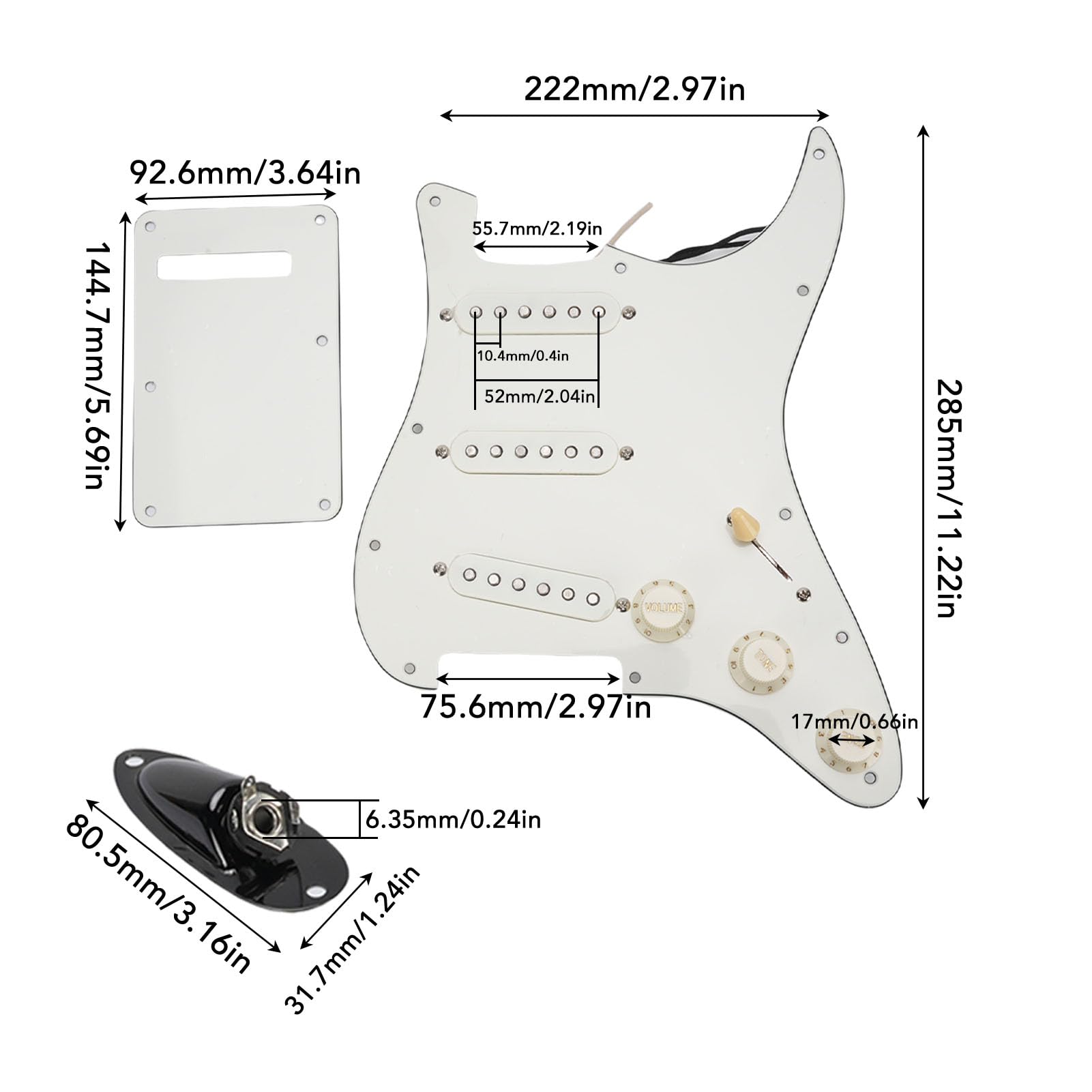 RiToEasysports Pickguard, Scratchplate Wstępnie Okablowana Maskownica Gitarowa Pickguardy do Gitary Elektrycznej do Płyt z podwójną cewką 3 Warstwy PVC Vintage (Czarna wtyczka statku)