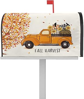 Mailbox Cover Magnetic Orange Maple Leaf Fall Thanksgiving Pumpkin Farm Truck Mailbox Covers Standard Size 21x18in,Mailbox Covers Wrap Post Letter Box Cover for Garden Yard Country Bird Sunflower