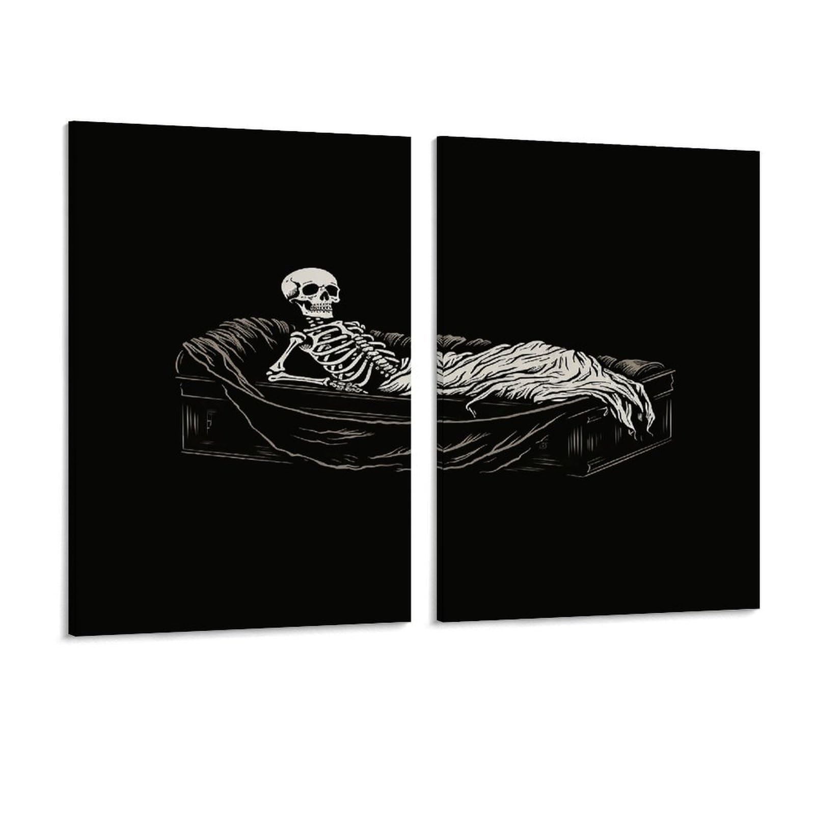 Adfgyerh Style Skeleton In The Coffin Wall Art，Canvas Material Bright /Wall Decor Of 2, Each 16X12 Inch -Wall Art Set For Living Room Bedroom Gallery Office Home Décor