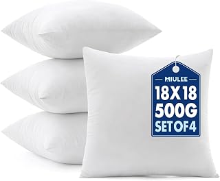 MIULEE 4 Pack 18x18 Inch Pillow Inserts - 100% Virgin Microfiber Fill, Fluffy Firm Support for Couch Sofa Bed